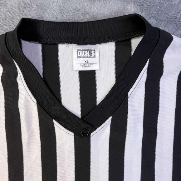 DICK'S Sporting Goods Referee Shirt Mens XL Black White Striped V-Neck Athletic - Picture 2 of 7